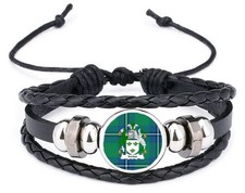 Irvine Scottish Clan Crest Black Leather Bracelet And Velvet Gift Bag