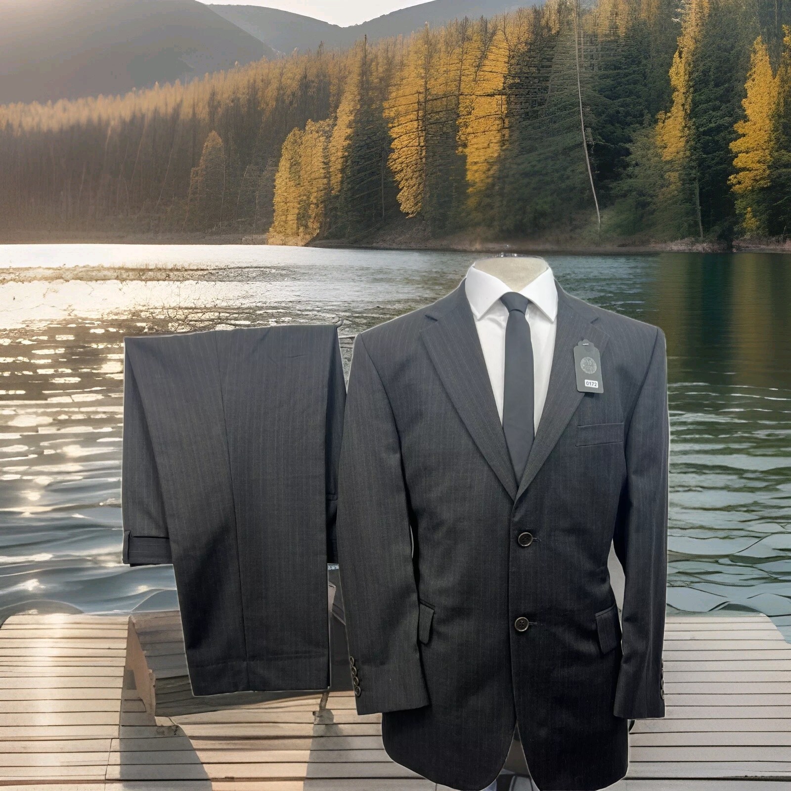 John Rocha Charcoal Stripe Pure Wool 2-Piece Suit Size 42S 36W 28.5L