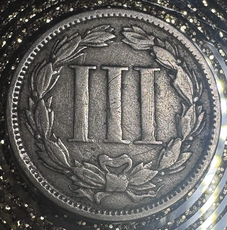 1865 Philadelphia Three Cent XF Circulated - Image 2 of 2