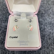 Sterling Silver Unicorn Crystal Stud Earrings for Girls Children's Jewelry