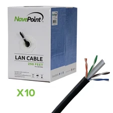 CAT6 250FT UTP Cable Solid 23AWG Black Ethernet LAN Bulk Wire CAT6 RJ45 10-pack
