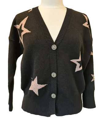 Made in Italy Strickjacke Stern V-Ausschnitt Knopfleiste Langarm Schwarz One Size UK 8-16