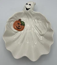 Fitz & Floyd Halloween Omnibus Canape Tidbit Dish Jack O Lantern Ghost