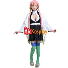 Women's Mitsuri Kanroji White Haori Black Uniform Full Set Cosplay Costume