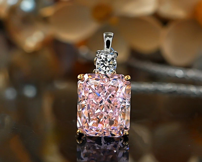 Collar de diamantes amarillos cultivados en laboratorio de 8 quilates, oro de 18 quilates Vermeil, corte de hielo triturado radiante Foto 3 de 4