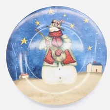 Decorative Snowman Plate Winter Snow Decor 8" Holiday Christmas Primative Nice