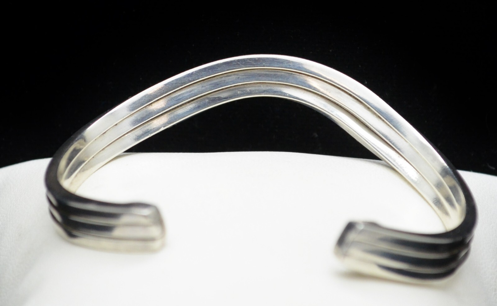 Sterling Silver Beautiful Lined Cuff Bracelet #FM… - image 3