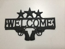 Cast Iron “Welcome” Plaque With Stars And Pistols (184-0897)