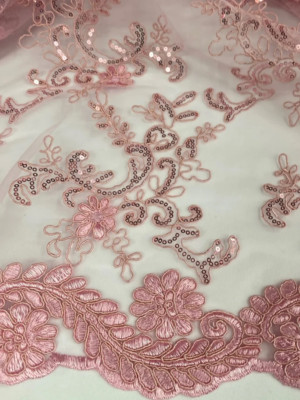 light pink corded Floral lace with sequin Fabric Sold By Yard 52'' Wide Elena