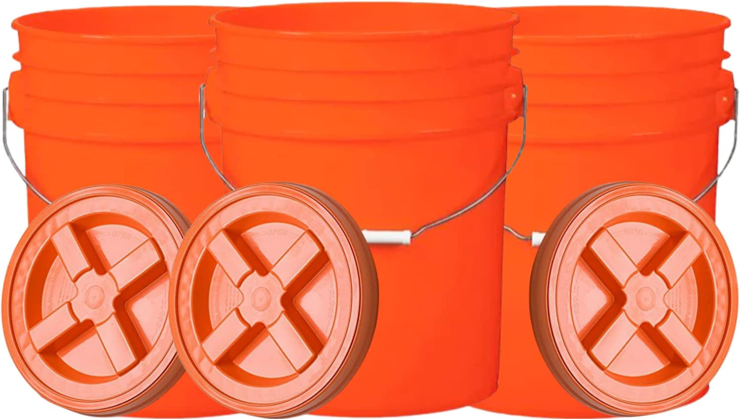 5 Gallon Orange Food Grade Plastic Bucket with Screw on Gamma Lid, BPA