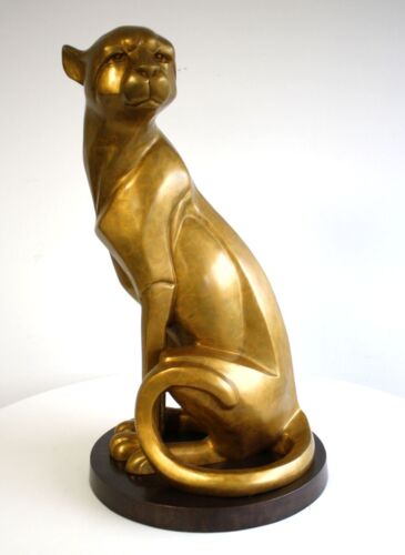 Figurine en bronze jaguar prédateur léopard animal sauvage sculpture décoration - Photo 1/7