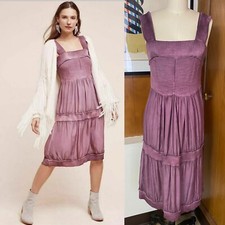E By Eloise S Silk  Sweater Chemise Dress Slip tiered Purple Anthropologie