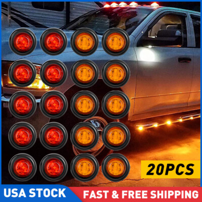 3/4'' Round LED Light Truck Trailer Side Marker Clearance Kit 10 Red & 10 Amber