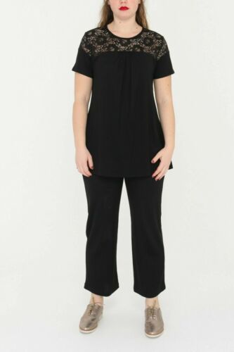 Maglia donna maglietta blusa nera da taglie forti manica corta elegante in pizzo - Photo 1/3