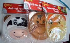 Assiettes Visage Animal Enfant Lot de 3 Singe Vache Tigre Snacks Déjeuners Plastique
