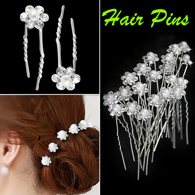 10 Stck. Perlen Blume Diamant Kristall Haarnadeln Clips Abschlussball Hochzeit Braut Party