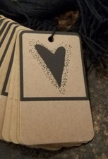 100 ~ Primitive Pre-Strung HEART Kraft Hang Tags ~ Perforated