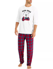 FAMILY PAJAMAS Men's 2-Piece Papa Bear Plaid Pajama Set sz S Small PJs Red