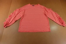 Win Win Womens Small Oversized Heather Red Long Ruffle Sleeve Pullover Top New