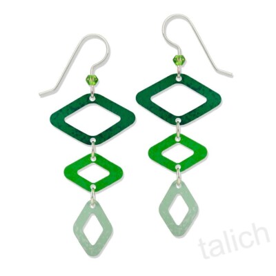 Adajio Earrings Linear Three Organic Open Rhombus Shapes in Green Tones 8125