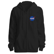 NASA Black Full-zip Hoodie Logo Printed on Left Chest Personalization Available