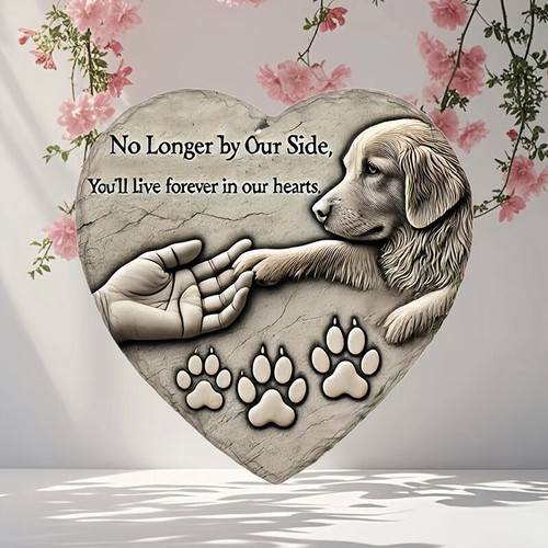 Heart-Shaped Pet Memorial Garden Plaque Engraved With Cat Paw Prints - Picture 2 of 7