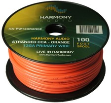 Harmony Car Primary 12 Gauge Power or Ground Wire 100 Feet Spool Orange Cable