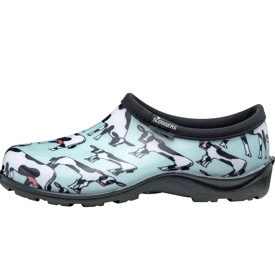 Retired Cowabella Mint Cow Print Women's Sloggers Clogs Waterproof Garden Shoes - Image 3 of 4