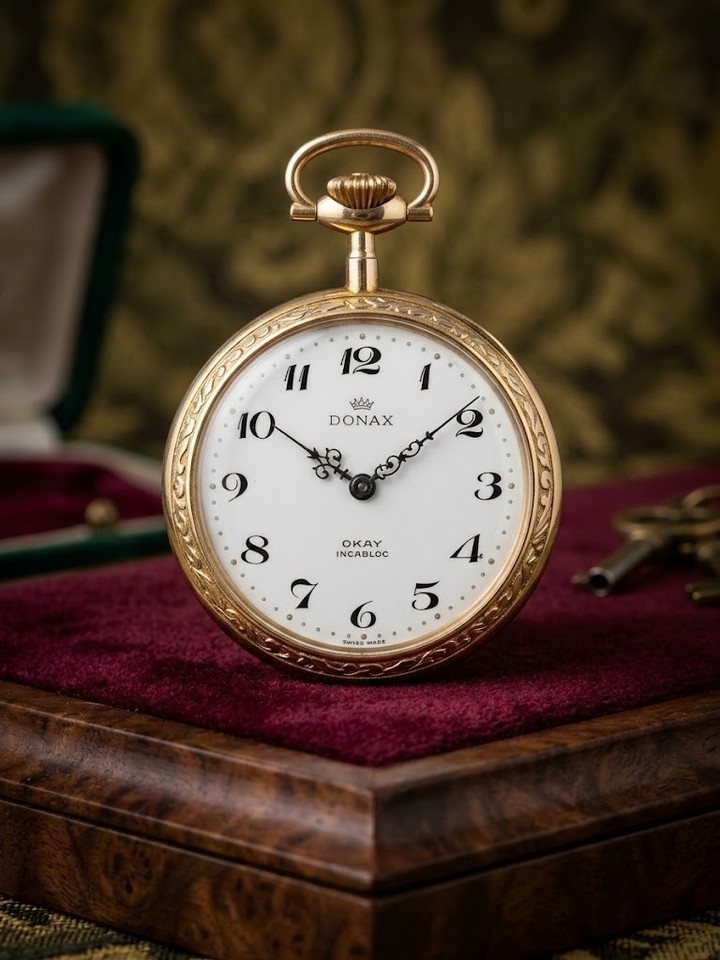 Classic Swiss Made Donax Pocket Watch Antique Painted Artwork Vintage