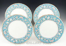 Crown Staffordshire England ELLESMERE TURQUOISE 10.5" DINNER PLATES Set of 4