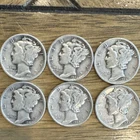 US Mercury Dimes Winged Liberty Head Silver Lot 6 Denver Mint 1940-1945