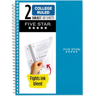 Five Star Spiral Notebook, 2 Subject, College Ruled Paper, 6 x 9-1/2, 80 Shee...