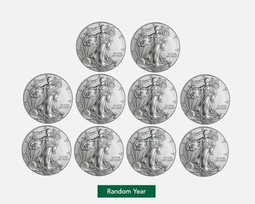 Lot of 10 - $1 American Silver Eagle Coin 1 oz BU - Random Year - US Mint