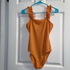 Heatherly Orange Ruffle Strap Tank Top Bodysuit Women s Size XSP