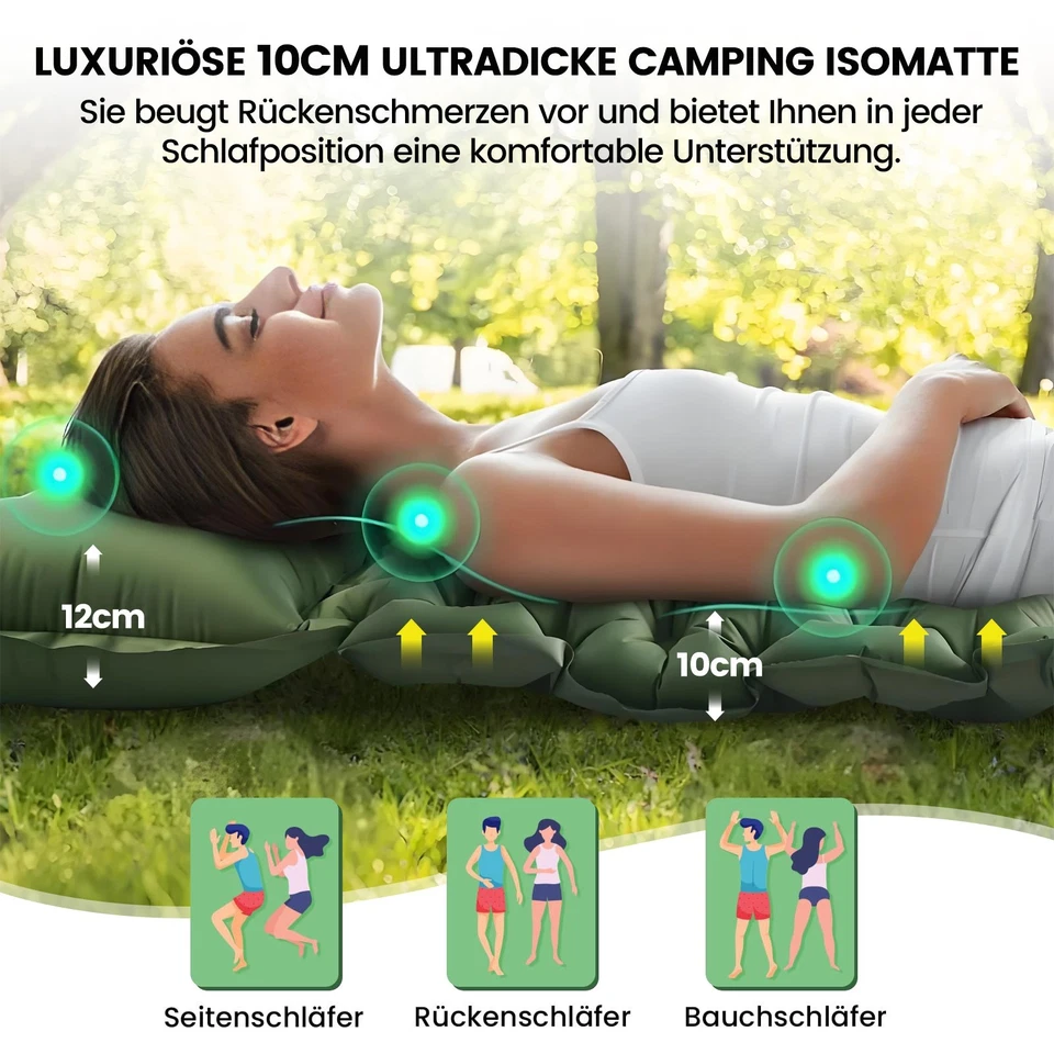 2 Personen Isomatte selbstaufblasend Camping Luftmatratze Matratze Fußpumpe - Bild 4 von 4