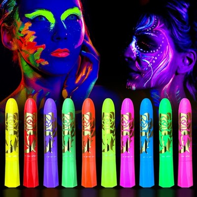 10 Color Glow in The Dark Face Paint,UV and Black Light Neon 10 COLORS 