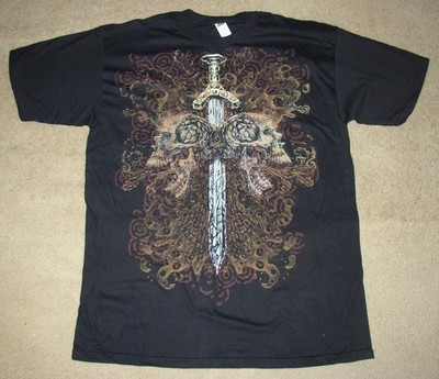 NEW Sword & Skulls Men s Black Cotton T Shirt LG pirate dagger