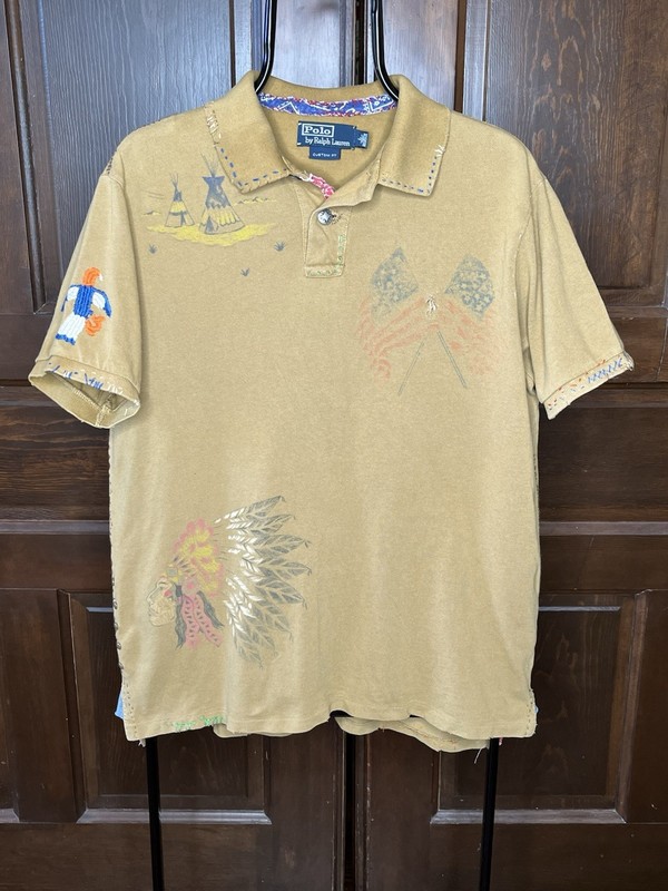 POLO RALPH LAUREN Custom Polo Shirt L Native American Indian Embellished Lmtd Ed
