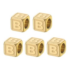 Steels Letter Beads, 5 Pcs Large Square Metal Letter Charms, B, Gold