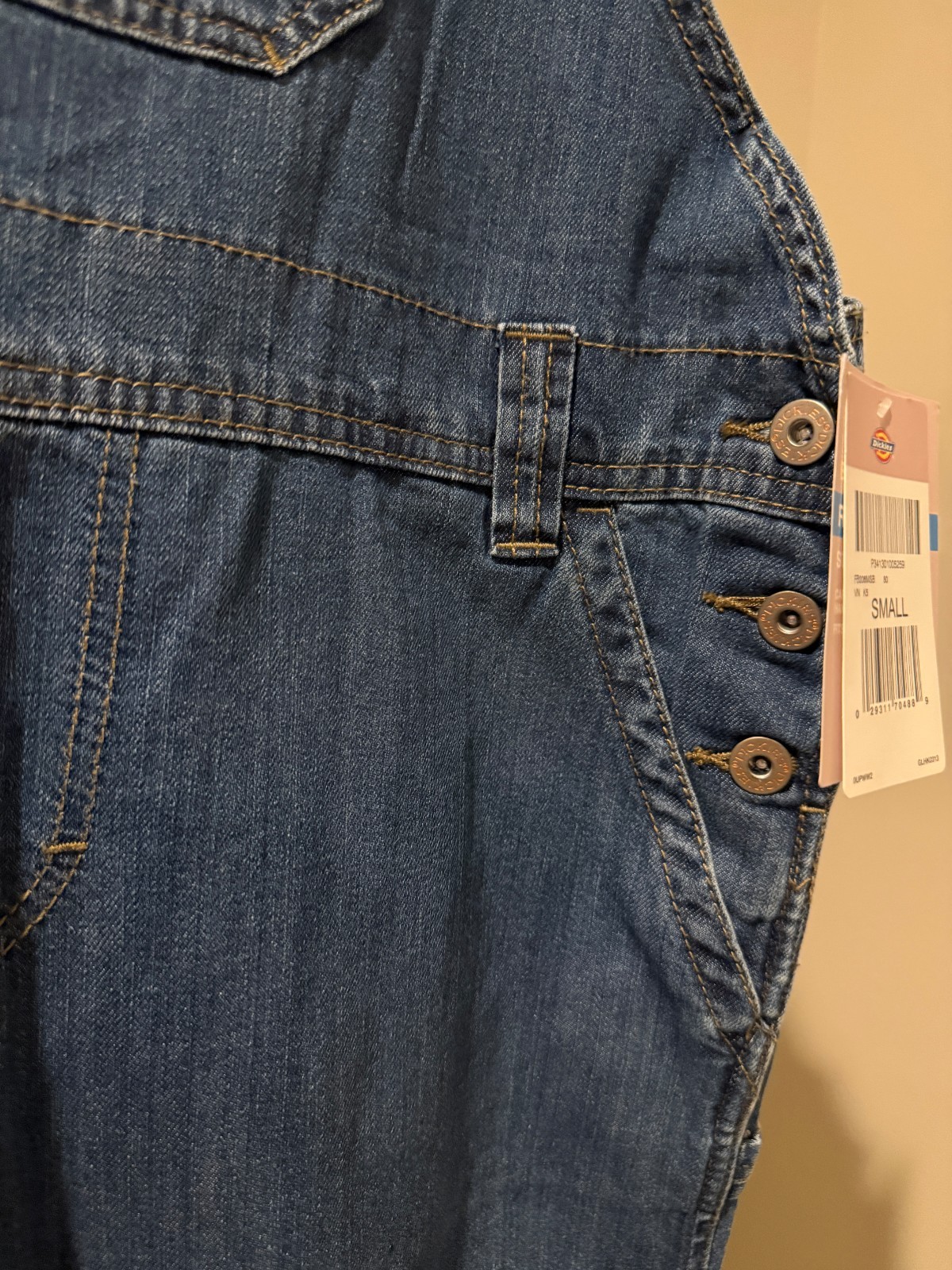 DICKIES Womens Denim Bib Overalls Relaxed Fit Straight Leg NWT - Small