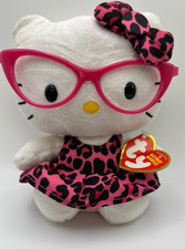 TY 2013 Hello Kitty Plush, Pink Leopard Dress, Glasses, Stuffed Toy, 6 Inch es