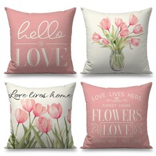 Pillow Covers 20x20 Inch Set of 4 Tulip Home Sweet Home Pink Throw Pillows De...
