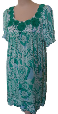 Vintage ice Women's Coquette Sea Green Dress Rosette Aplique Pullover Size 12