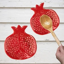 Pomegranate Shaped Ceramic Spoon Holder - 2 Pcs Stove Top & Counter Rest