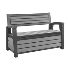 KETER HUDSON 60 GALLON CAPACITY OUTDOOR PATIO STORAGE BENCH - GRAY