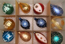 Lot Modern Glass Assorted Pictured BALL DROP Glitter Mica Christmas Ornaments