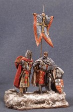 Tin toy soldiers ELITE painte 54mm. Teutonic Order Crusader Knights with Flag
