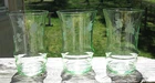 Set of 3 Vintage UV Uranium Glass Tumblers Etched Green Depression Glass