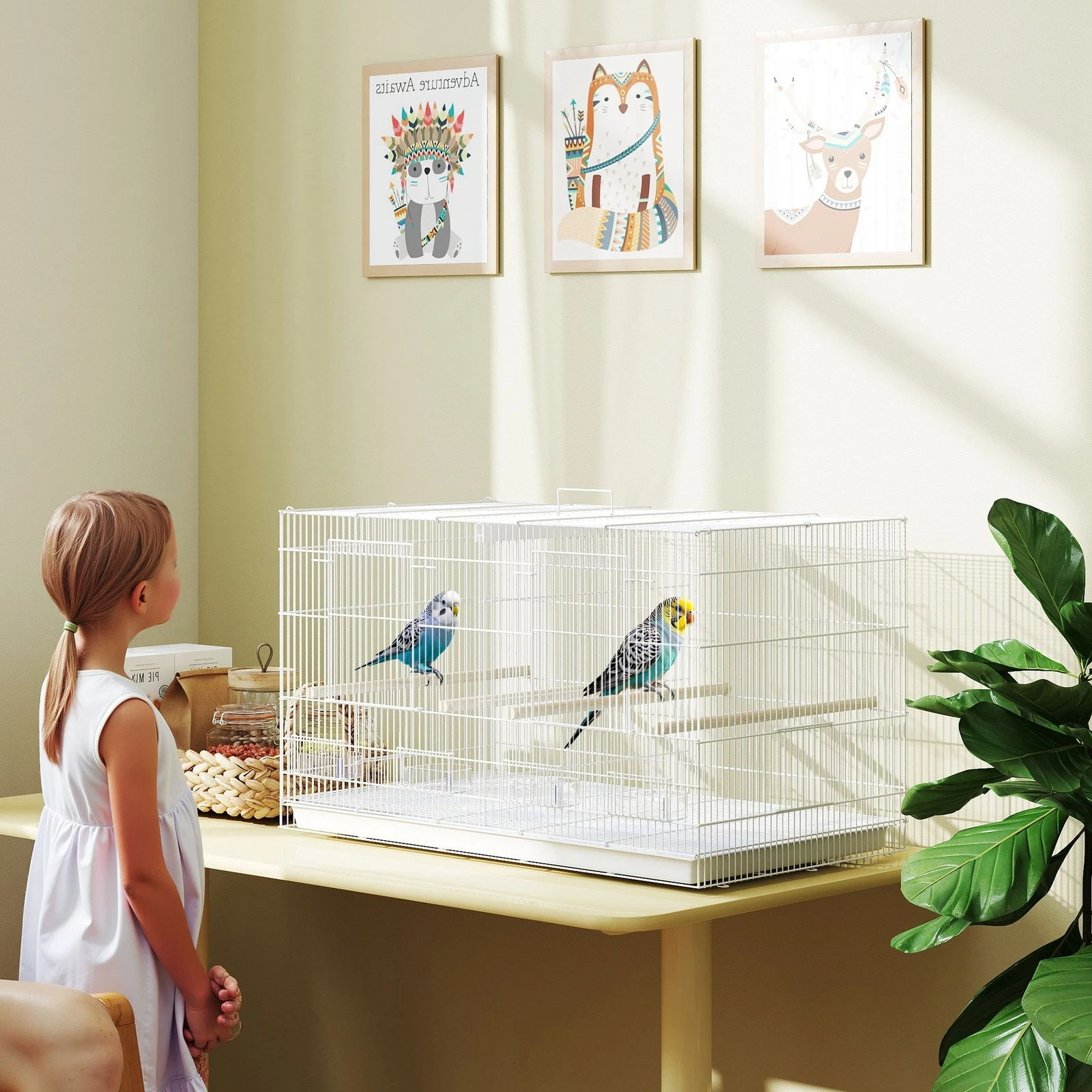 Bird Cage Parrot Cage with Divider for Budgie, Canary, 76 x 46 x 46cm, White
Opens in a new window o