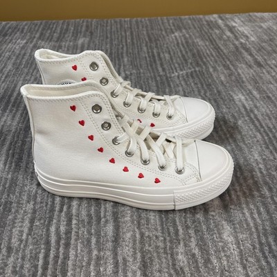 Converse Chuck Taylor All Star Lift Platform Shoes Womens 6.5 White Hearts